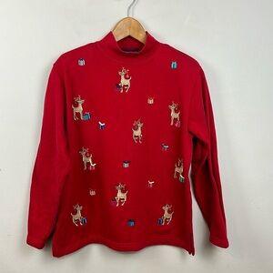 Red Ugly Christmas Jingle Bell Reindeer Holiday Sweater  Sz M Petite